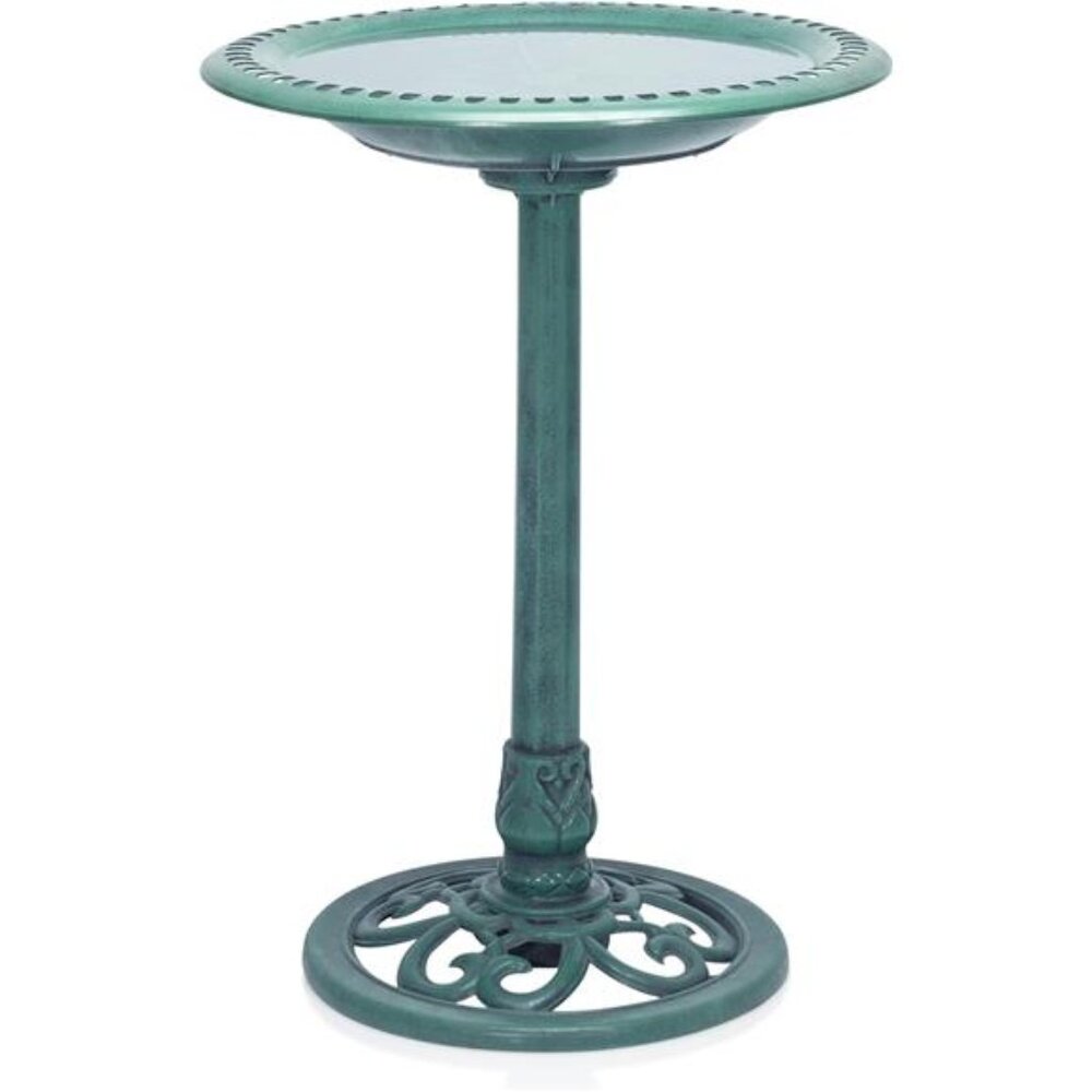Outdoor Aged Green Pedestal Birdbath with Scrollwork